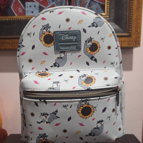 Loungefly Handbags - Loungefly Disney White Raccoon & Sunflower Mini Backpack